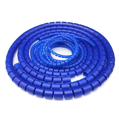 Blue durable spiral cable management sleeve for home and office use, easy wrap wire protector tube, flexible and tidy cable solutions.