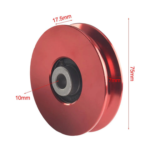 Smooth Action CNC Machined Aluminum Cable Pulley Wheel 75-114mm Red for Home Gym Fitness Gear with 6202RS Bearing, Abrasion-Resistant Roller for Cable Lifts and Strength Machines, 75mm