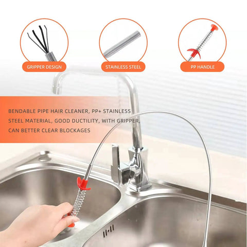 6 Pack Hair Drain Clog Remover Tools Kit With Plastic Sticks And One Stainless Steel Cleaner used in kitchen sink