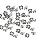 50 Piece Zinc Steel T Nuts Set With Four Jaw Tee Prong Serrated Thread Inserts for wood and metal sheets, M3 size, scattered view