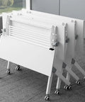 Lightweight Folding Mobile Computer Desk With Locking Wheels Steel Flip Frame Laptop Station folded flat for storage with casters.
