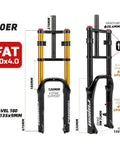 Fat Bike Front Air Suspension Fork For 20 Inch Electric And Mountain Bikes, 4.0 Inch Fat Tire, 140mm Travel, Rebound Adjustable