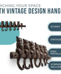 Hella Tough Cast Iron Wall Hook Rack With Seven Cute Cat Designs For Coats Keys And Hats, Vintage Rustic Brown decorative rack close-up.