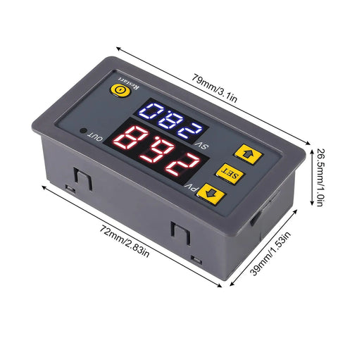 Dual Pack 12V DC Timer Delay Relay Module With 20A Capacity Programmable LED Digital Cycle Timer Plug And Play On Off Control 0ms To 999 Hours Easy Setup For Home Automation And Electronics, 72x39x26.5mm display module