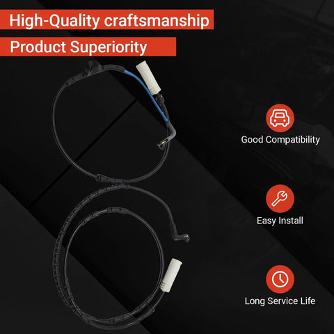 Powkos brake pad wear sensor wiring harnesses for BMW; front and rear, dual black cables with white connectors.