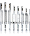 Center drill bit set, 8-piece, chrome-plated steel bits for cabinet door hinge holes