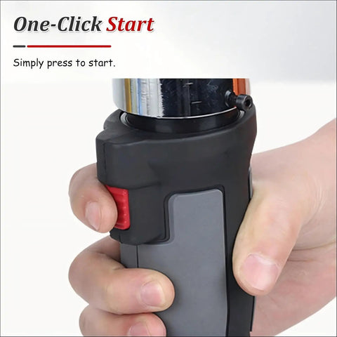Cordless Hydraulic Cable Cutter With 60 KN Cutting Power, 18V Battery, Slices Copper And Aluminum Cables Up To 30 Mm, ACSR Ready For Pros And Weekend DIYers, one-click start button close-up