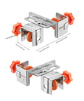 Hassle Free Adjustable Stainless Steel Cabinet Drawer Front Mounting Clamp Kit For Dead Nuts Alignment And Ridiculously Smooth Woodworking Upgrades With Heavy Duty Carry Bag, showing two stainless clamps with orange knobs.