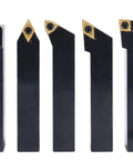 Three Quarter Inch Shank Seven Piece Indexable Turning Tool Set With Extra Inserts TiN Coated C6 Carbide Inserts Positive Rake