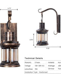 Dimensions and technical details of Rustic Oil Rubbed Bronze Wall Light Fixtures With Glass Shades Industrial Vintage Lamp 2 Pack