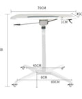 Top Shelf Rolling Laptop Desk With Smooth Moving Casters And Fully Adjustable Height That Tilts Zero To Ninety Degrees for home office setup, dimensions 70CMx45CM, height adjustable 73-108CM.