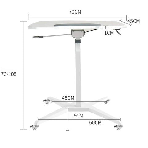 Top Shelf Rolling Laptop Desk With Smooth Moving Casters And Fully Adjustable Height That Tilts Zero To Ninety Degrees for home office setup, dimensions 70CMx45CM, height adjustable 73-108CM.