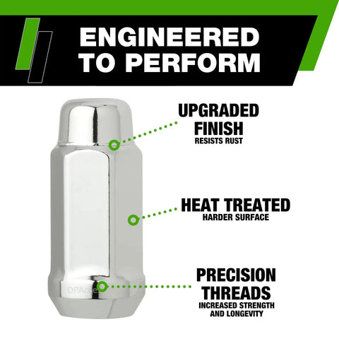 Chrome 9/16-18 Lug Nuts For Aftermarket Wheels Set Of 32, Closed End XL Bulge Acorn Style, heavy duty with solid chrome plating.