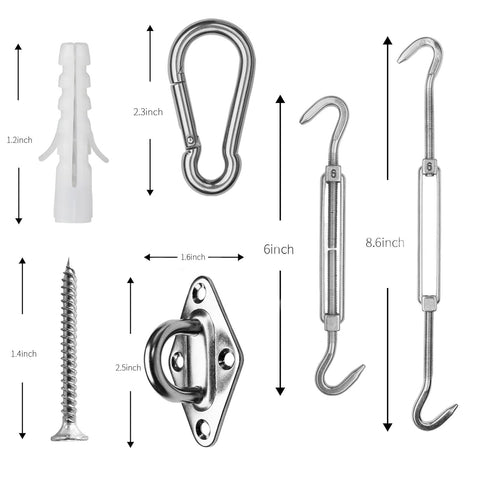 316 Marine Stainless Steel Shade Sail Hardware Kit, 6 Inch Grommets And Connectors For Rectangle Shade Sail Install