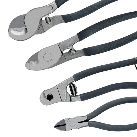 Heavy Duty Wire Cutters And Cable Shears Kit - Badass 4 Piece Tool Set showing high carbon steel diagonal pliers and snippers.