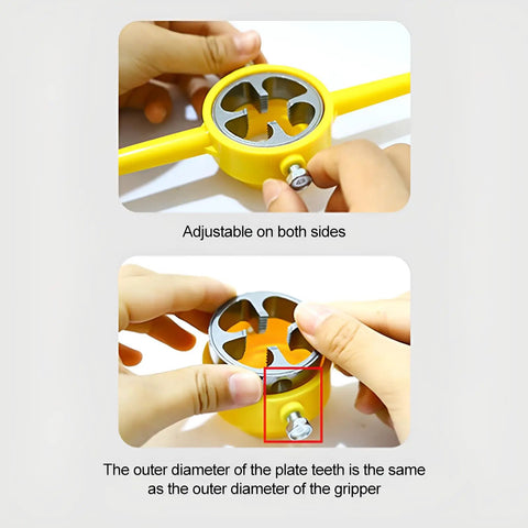 Durable 6-Piece PVC Pipe Threader Tap Set For Quick DIY Plumbing Fixes Featuring 1/2 Inch, 3/4 Inch And 1 Inch Die Tools close-up on yellow PVC threader