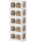 Real Heavy Duty 5 Tier Stackable Storage Cabinet Featuring Magnetic Closure And Rolling Base With Brakes Crafted From Slick White Foldable Fabric Bins For Solid Home Organization, showcasing detailed design and front view.
