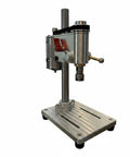FLCPJGV Mini Bench Drill Press With Er11 Chuck And Built-In Xy Vise Precision Stability For Small-Scale Projects Home Workshop Studio High-Concentricity Aluminum Alloy Steel Body Smooth Drilling showing Er11 chuck and sturdy base.
