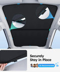 Wigoo sunshade for Tesla Model Y glass roof, black, installed interior view