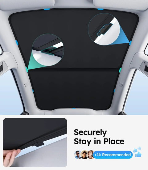 Wigoo sunshade for Tesla Model Y glass roof, black, installed interior view