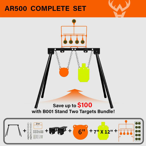 AR500 Steel Target System With Three Eighths Inch Thick Six Inch Gong And Seven By Twelve Inch Silhouette Stand Included