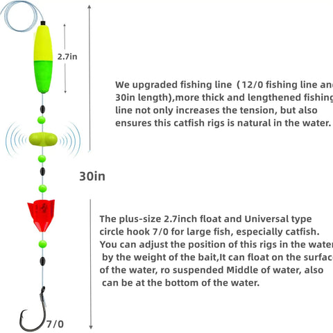 Diagram of Six Piece Catfish Fishing Rigs Ready Kit With 2 In 1 Rotating Rattles And Double Rattles Beads For Freshwater And Saltwater