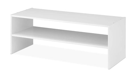 Extra Wide 31 Inch 2 Shelf Storage Organizer Shoe Rack Stackable for Closet White Finish Holds Up To Nine Pairs of Shoes