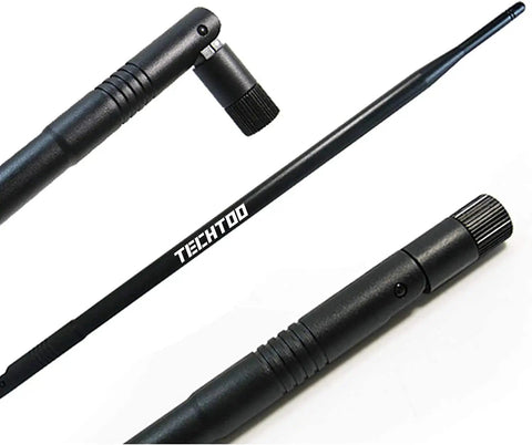 9dBi SMA WiFi Antenna High Gain Range Booster for IP Cameras shown with swivel connector and sleek black design, 10 pack
