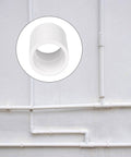 Close-up of white PVC coupling on wall, Twenty Pack Three Quarters Inch PVC Pipe Couplings Socket To Socket Heavy Duty Schedule 40.