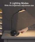 LED Desk Lamp With USB Charging Port, Eye Caring Circular Design With No Flicker shown with adjustable brightness