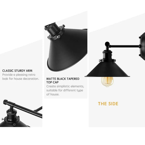 Close-up of matte black tapered top cap and classic sturdy arm of Upgrade 32 Inch Black Bathroom Light Fixture With 3 Light Vanity Lights Dope Rustic Matte Black Farmhouse Style Industrial Modern Vanity Lighting Over Mirror Sconce