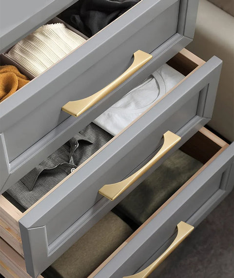 Installed 4 Pack Brushed Gold Cabinet Drawer Pulls In Zinc Alloy With Brushed Brass Finish on dresser drawers