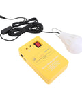 Top Shelf Solar Generator Kit With 6000mAh Battery, Led Lighting, And Multiport Usb Hub For Camping, Emergency Home Backup, Off Grid Adventures All Season Long, yellow solar power home system with hanging LED light.