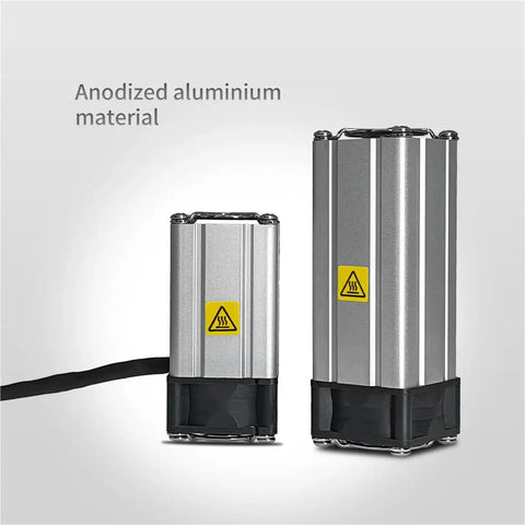 Rugged Aluminum Alloy DC 24 Volt Industrial Air Fan Heater For Cabinet With Quick Kickin Heat And Silky Smooth Operation For Gritty Shops Or Tight Panel Builds, showing two sizes of aluminum heaters.