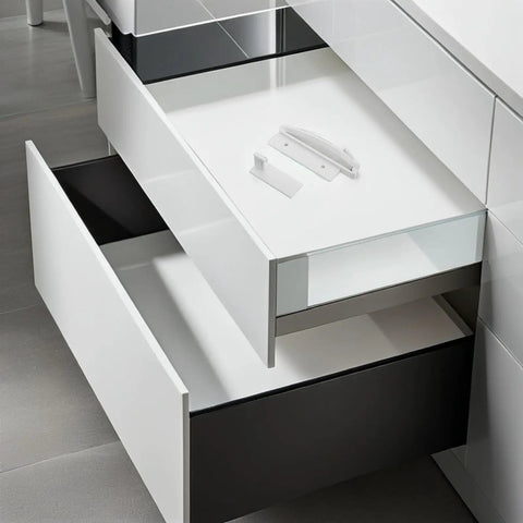 White drawer with Hidden Kidproof Cabinet Locks Set With Invisible Drawer Latches Easy No Drill Install Strong Adhesive