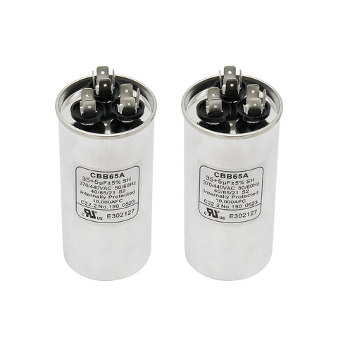 2 Pack 35 Plus 5 MFD 35 Slash 5 UF 370V 440V Dual Run Circular Start Capacitors For AC Motors Condensers Heat Pumps Air Conditioners And HVAC Systems Easy Swap Replacement Parts