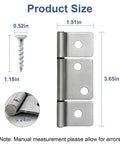 Built Tough Three Leaf Hinges Satin Nickel With Flush Screws For RV Mobile Home Bifold Closet Doors No Fuss Non Mortise Setup Smooth Operation Premium Hardware 10 Pack size guide with measurements and screw