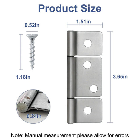 Built Tough Three Leaf Hinges Satin Nickel With Flush Screws For RV Mobile Home Bifold Closet Doors No Fuss Non Mortise Setup Smooth Operation Premium Hardware 10 Pack size guide with measurements and screw