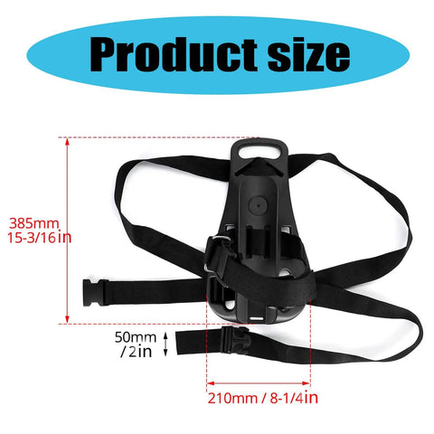 Portable Diving Tank Backpack With Scuba Tank Holder And Oxygen Bottle Bracket showing dimensions, black ABS nylon with straps.