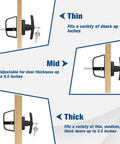 4 And A Half Inch Shed Door Latch Kit With T Handle Lock Built For Locking Up Tight, shown on thin, mid, thick doors