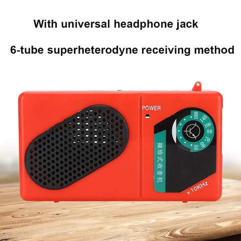 Red Electronic DIY Radio Kit With 3V 6 Tube S66E Classic Circuit 535-1620KHz, front view with speaker and dial