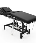 Black Electric Spine Massage Table With Dual Motors And Hydraulic Lift adjustable waist support for physical therapy and spa treatment.