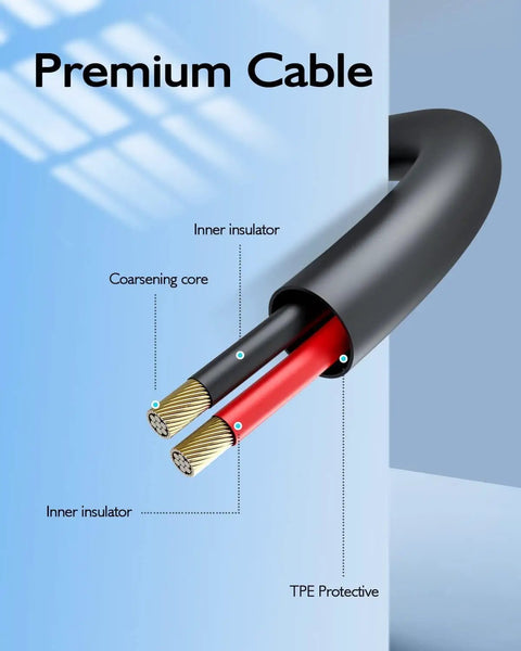Close-up of USB C Charging Cable For Rapsodo MLM2PRO Mobile Launch Monitor And Golf Simulator Power Supply showing internal wires.