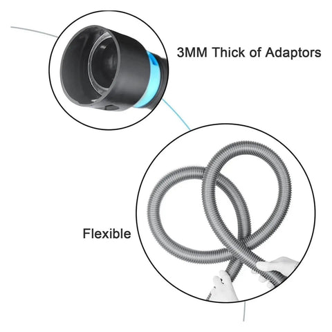 Close-up of Heavy Duty 5 Adapter Woodworking Dust Collection Hose Kit. Flexible hose and 3mm thick adaptors for easy use.