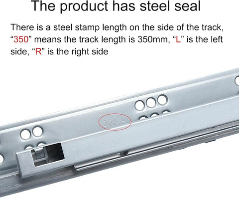 Detailed view of Heavy Duty Smooth Ride Push To Open Undermount Drawer Slides With Full Extension Cabinet Rails and Built In Soft Close Track measuring 14 inches.