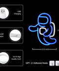 UFO Neon Sign Alien Led Light Wall Decor Usb Powered with Switch, 15.7x12.6 Inch Blue, showing USB connection and switch.