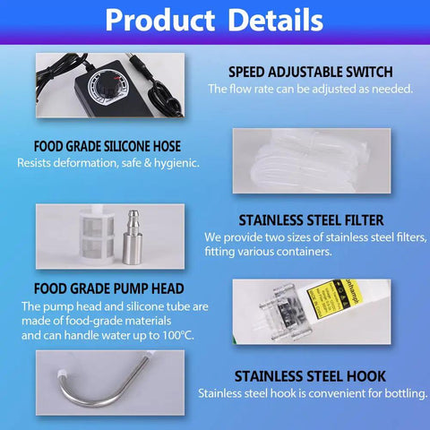 Compact Electric Water Transfer Pump Comes With 110V Cord And Slick Food Grade Tubing For No Sweat Liquid Moving adjustable speed switch, food grade hose.
