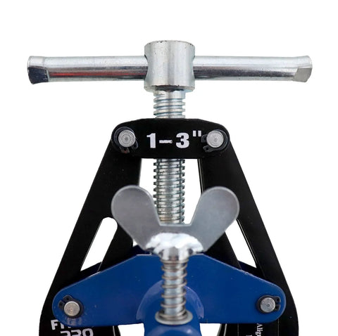 B&B Pipe 1220 PDQ pipe clamp, small, fits 1-3 in pipe; black frame with blue base