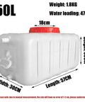 Outdoor Water Storage Tank 50L shown with dimensions and red lid for camping hiking home office school hotel emergency prep