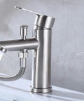 304 Stainless Steel Faucet Basin Cold Heat Nozzle Shower Pull Spray with water flow, modern dual-handle design.